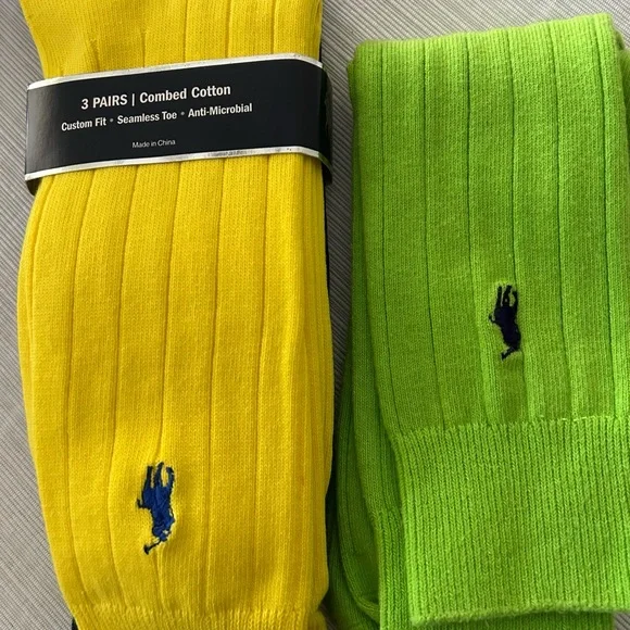 Polo by Ralph Lauren Men's Vibrant Yellow and Green & Navy Socks - Picture 1 of 1